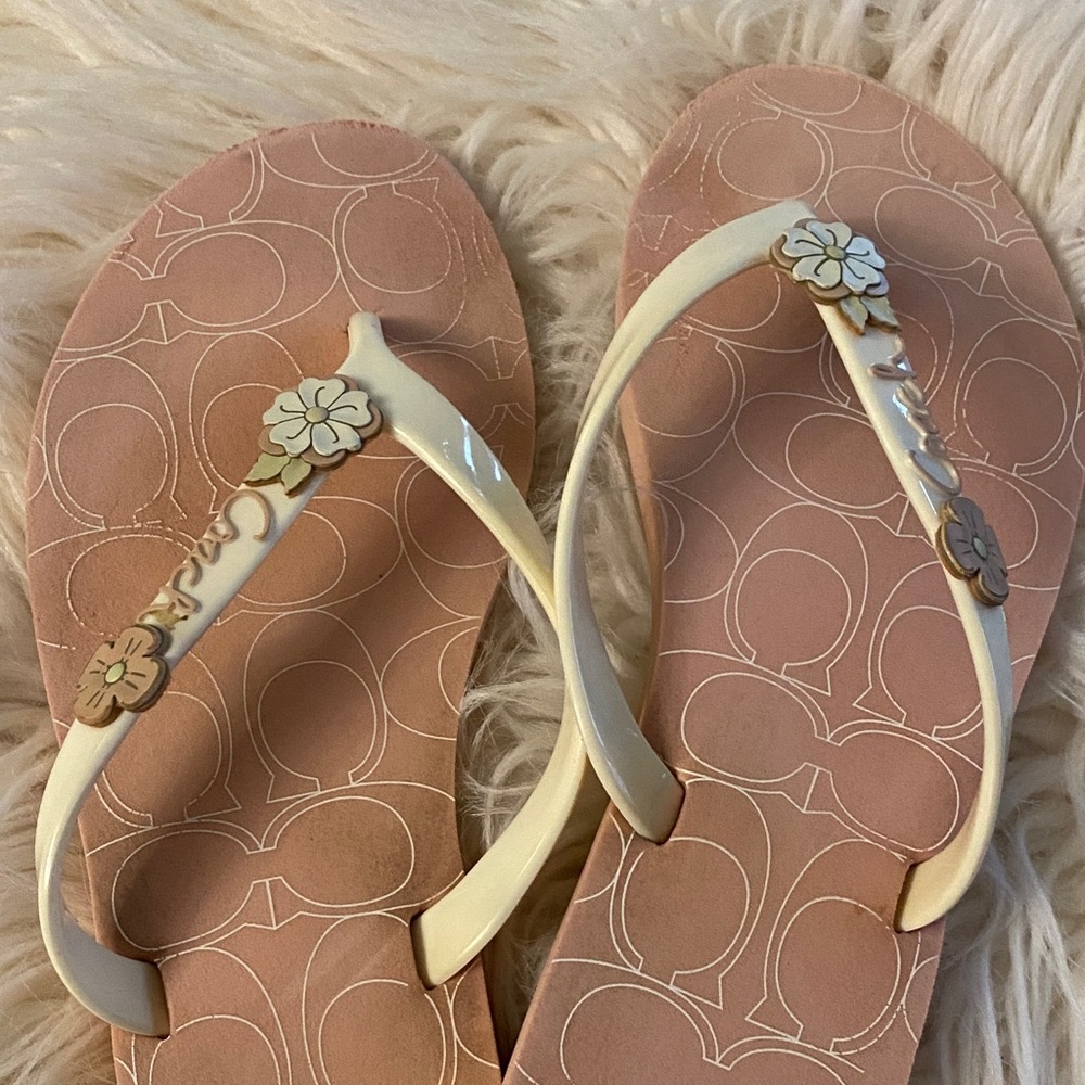 Coach Floral Cream Sandals - Picture 11 of 14